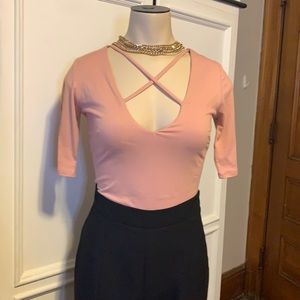 Fashion Nova Soft Pink Criss Cross Neck Bodysuit😍